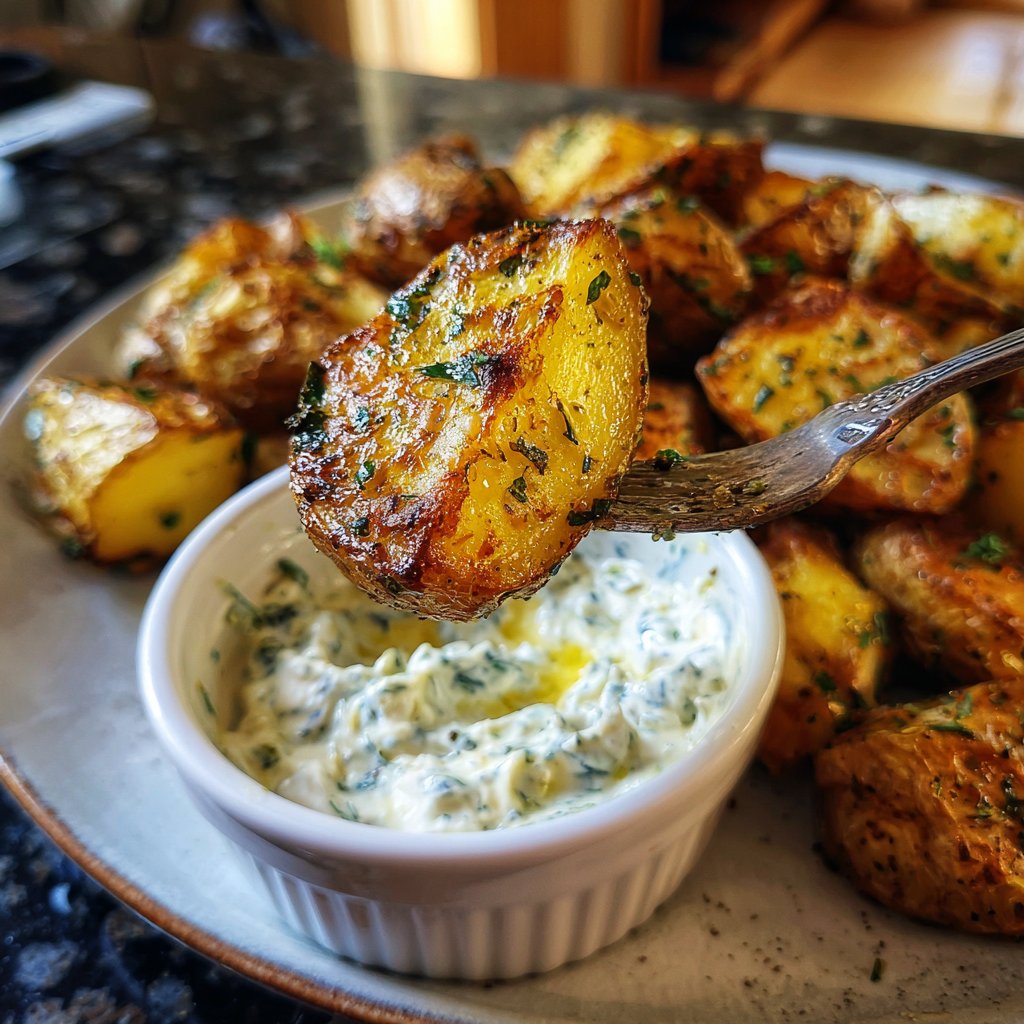 Abendessen mit Ofenkartoffeln und Dip