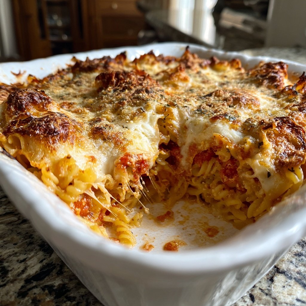 Nudelauflauf mit Tomaten und Mozzarella